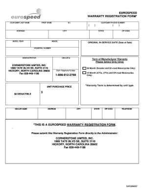 Eurospeed Warranty Registration Form