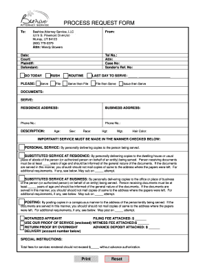 Legal Process Service Request Form