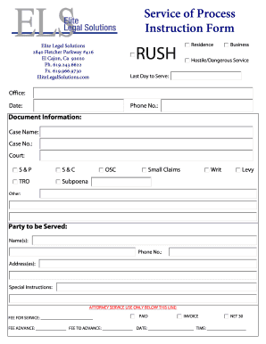 Service of Process Instruction Form