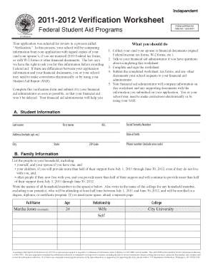 2011-2012 Verification Worksheet