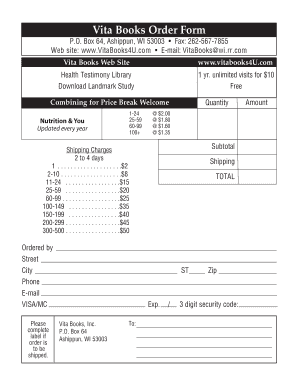 Vita Books Order Form