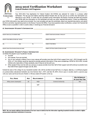 2015-2016 Verification Worksheet