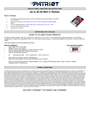 Patriot Memory Mail-in Rebate Form