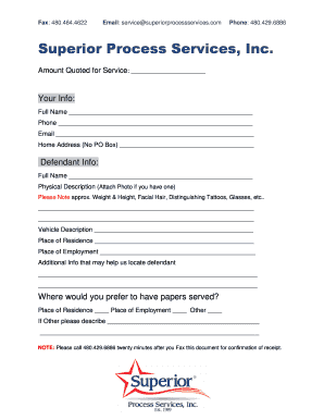 Process Service Request Form