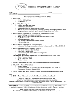 Deferred Action for Childhood Arrivals (DACA) Application Checklist