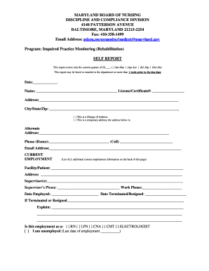 Maryland Nurse Self Report Form