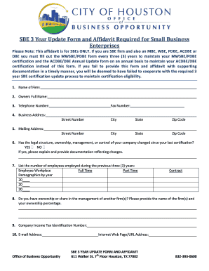SBE 3 Year Update Form and Affidavit Required for Small - houstontx