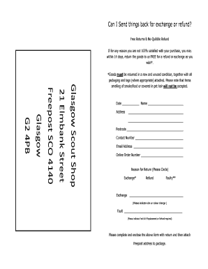 Glasgow Scout Shop Return Form