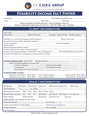 Disability Income Fact Finder Form
