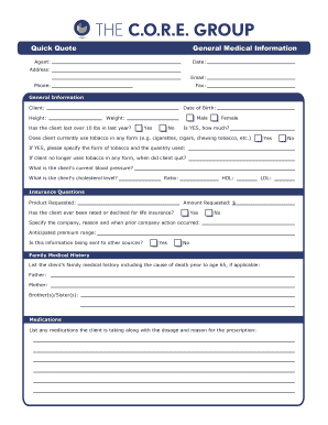 Quick Quote General Medical Information Form