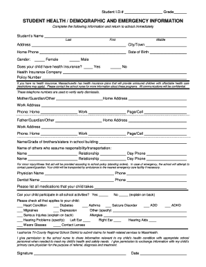 Student Health and Emergency Information Form