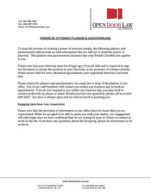 Power of Attorney Planner & Questionnaire