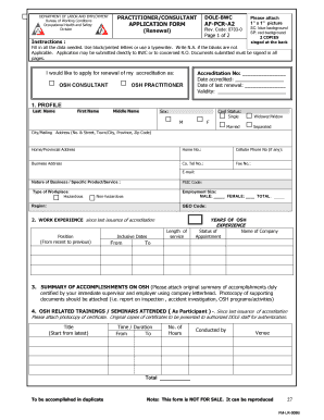 DOLE-BWC OSH Consultant/Practitioner Renewal Application