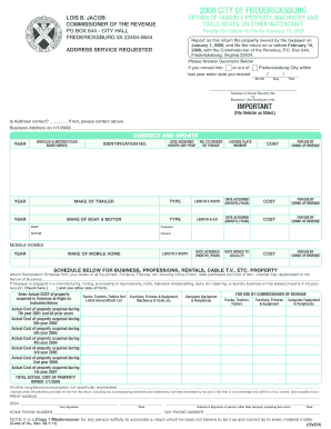 2008 City of Fredericksburg Tangible Property Return
