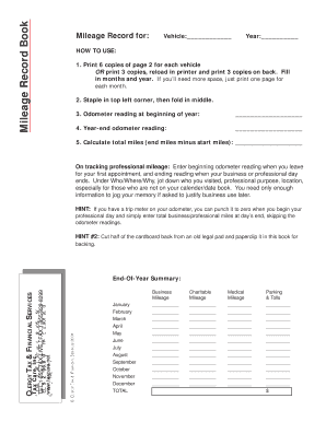 Mileage Record Template