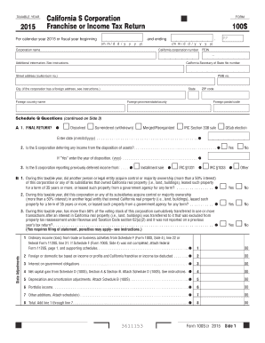 California S Corporation Franchise or Income Tax Return 100S