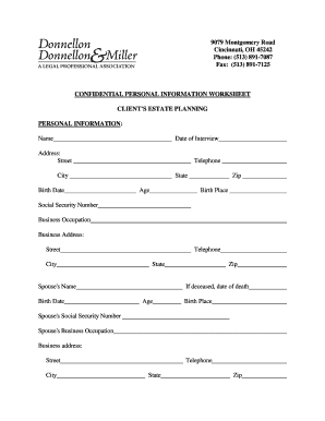 Confidential Personal Information Worksheet