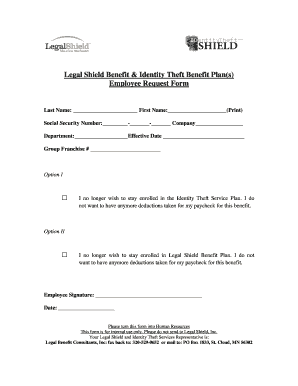 Employee Request Form for Legal Shield Benefits