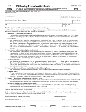 California Withholding Exemption Certificate
