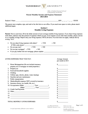 Parent Monthly Income and Expense Statement