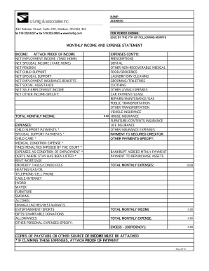 Monthly Income and Expense Statement