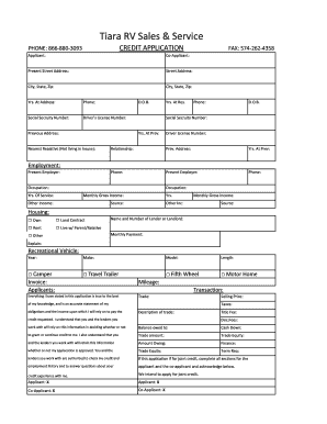 RV Credit Application Form