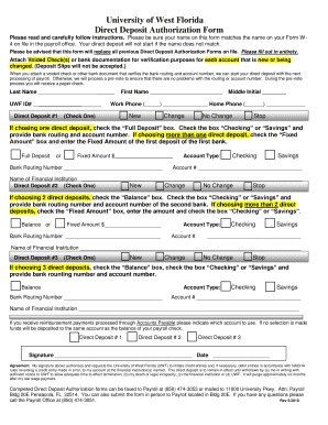 University of West Florida Direct Deposit Authorization Form