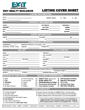 Real Estate Exclusive Listing Cover Sheet