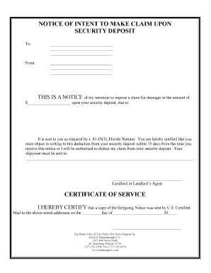 Notice of Intent to Make Claim on Security Deposit