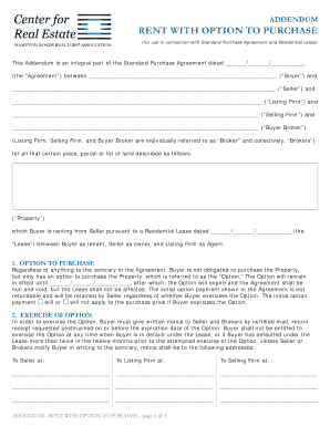 Addendum Rent with Option to Purchase