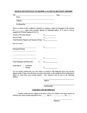 Notice of Intention to Impose a Claim on Security Deposit