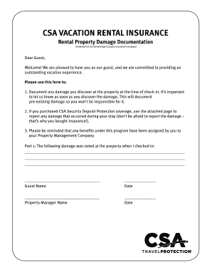 CSA Vacation Rental Insurance Damage Form