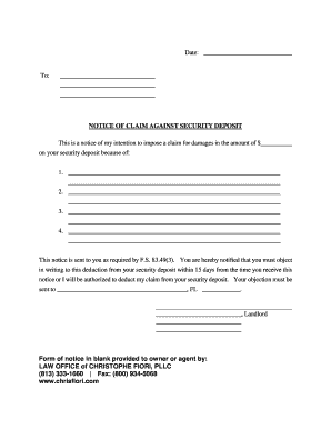 Notice of Claim Against Security Deposit
