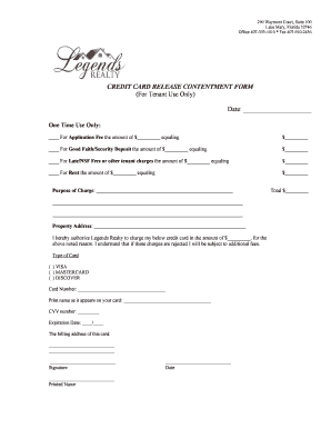Credit Card Release Contentment Form