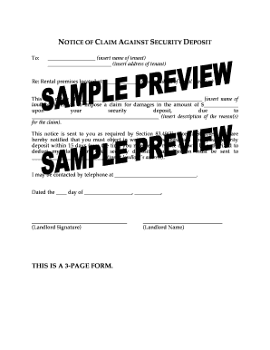Notice of Claim Against Security Deposit