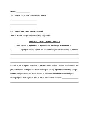 15 Day Security Deposit Notice