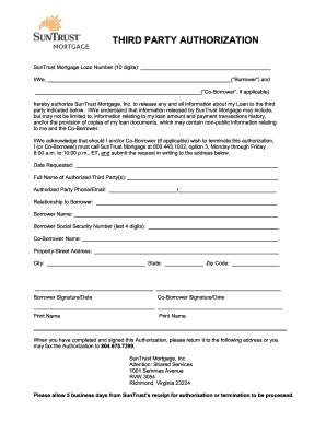 Third Party Authorization for SunTrust Mortgage