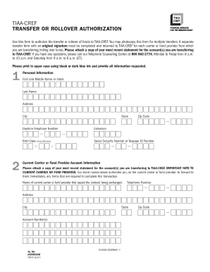 TIAA-CREF Transfer or Rollover Authorization Form