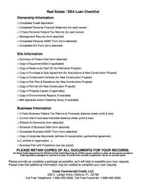SBA Loan Checklist for Real Estate