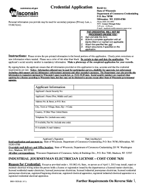 Wisconsin Industrial Journeyman Electrician License Application