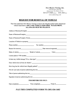 New Mexico Vehicle Removal Request Form