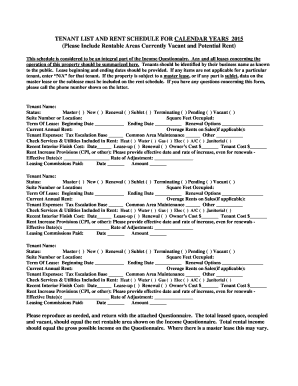 Tenant List and Rent Schedule