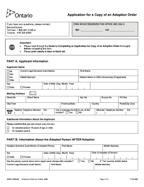 Application for Copy of an Adoption Order