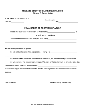 FINAL ORDER OF ADOPTION OF ADULT - Clark County Probate Court