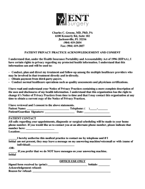 Patient Privacy Practice Acknowledgement and Consent