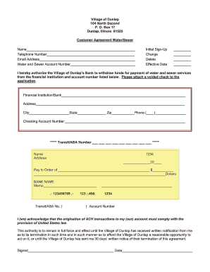 Village of Dunlap Water Sewer Customer Agreement