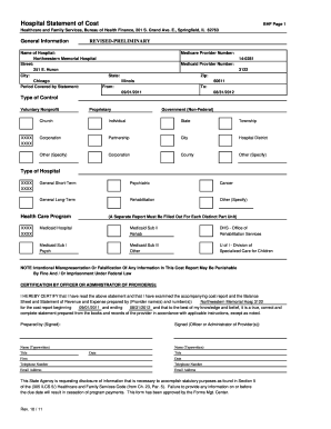 Hospital Statement of Cost Form