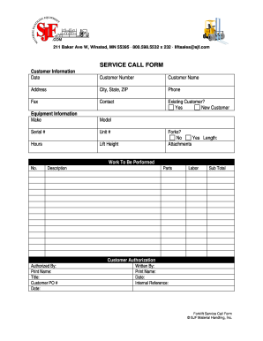 Forklift Service Call Form