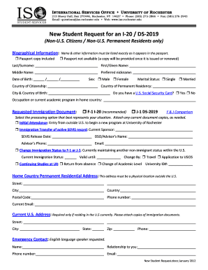 New Student Request for I-20 / DS-2019