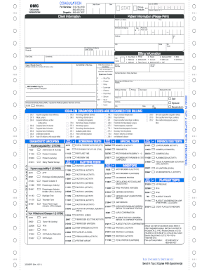 Coagulation Test Request Form